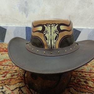 Real Cowhide Cowboy Hat with Adjustable Strap, Cowboy Hat for Men and Women, Genuine Leather Cowboy Hat, Cowboy Hats for Adults, Cowgirl Hat