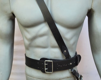 Sam Browne Belt With Crossover Shoulder Strap - Genuine Leather British Military