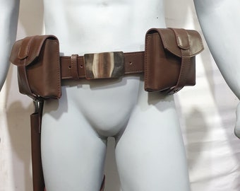 Handmade Leather Mandalorian Cosplay Belt, Holster & Pouches Set