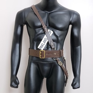 Sam Browne Belt With Crossover Shoulder Strap - Genuine Leather British Military
