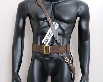 Cintura Sam Browne con tracolla incrociata - Vera pelle militare britannica