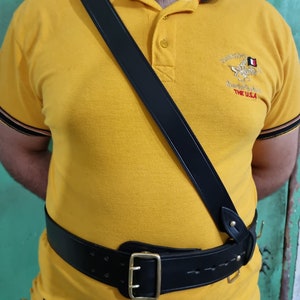 Sam Browne Belt With Crossover Shoulder Strap - Genuine Leather British Military