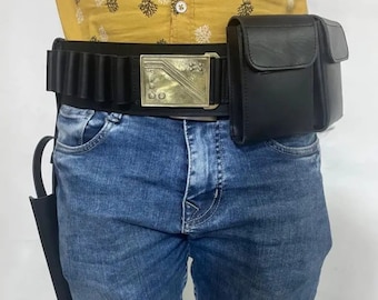 Boba Fett Costume Belt, Leather Mandalorian Cosplay with Pouches & Holster