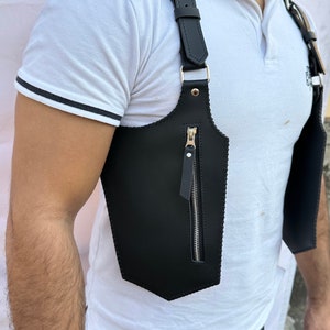 Geninun レザーホルスターバッグ タンレザーショルダーバッグ レザーフェスティバルバッグ バーニングマンホルスター レザーダブルホルスター