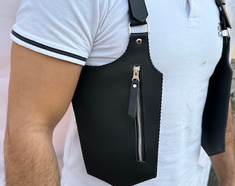Genuine Leather Holster Bag, Festival Shoulder Bag with Zipper Pockets
