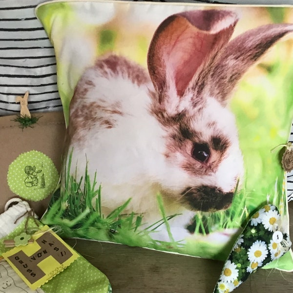 Ostergeschenk, Hasenkissen, Kissenhülle mit Hase, Hase Digitaldruck, Set Ostern, Frühlingsdekoration,Kissenhülle, Osterkarte,