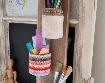 Regal, Holzregal, Dosenregal, Frida Kahlo, Behäkelte Dosen, Regal für Kreativzimmer, Bunte Dekoration, Mexikanische Deko, Upcycling