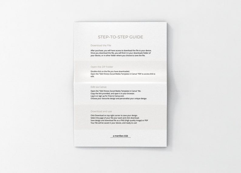 May include: A step-by-step guide on how to download, edit, and use a social media template. The guide includes instructions on downloading the file, opening the ZIP folder, editing the template in Canva, and downloading the final design.