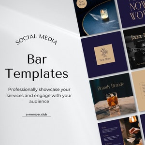 Plantillas de Canva para redes sociales de bares / Publicaciones de Instagram de bares / Instagram de bares de jazz / Marketing de restaurantes / Plantillas de Canva con diseños editables y elegantes