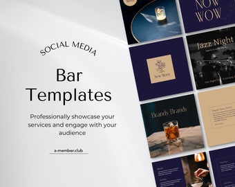 Modèles de publicité pour les médias sociaux Bar | Publications Instagram du bar | Instagram du bar de jazz | Marketing des restaurants | Modèles Canva Designs modifiables élégants