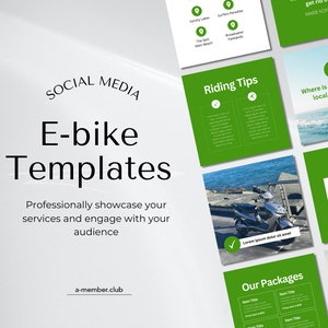 E-bike Social Media Templates | Bike Instagram | Moped Social Media | Green Modern Instagram Feed | Car Canva Templates