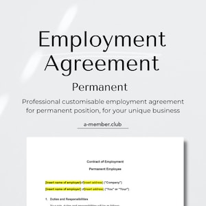 Employment Contract Agreement - Employment Service Contract Template - HR Employer Employee Form Template - PDF File with Instant download