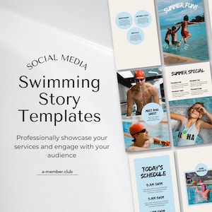 Swimming Story Template | Swimming Instagram | Summer Pool Social Media Template  | Sports Club Feed | Canva | Social Media Story