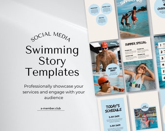 Swimming Story Template | Swimming Instagram | Summer Pool Social Media Template  | Sports Club Feed | Canva | Social Media Story