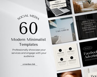 60 Modern Minimalist Social Media Templates | Editable Instagram Canva Posts & Stories | Business Branding | Marketing Content Pack | Canva