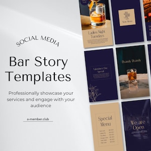 Bar Social Media Story Templates | Restaurant Bar Instagram Stories | Cocktail & Mocktail Canva Templates | Editable Stories |Bar Canva Post