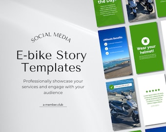 Modèles d'articles sur les réseaux sociaux pour vélos électriques | Vélo Instagram | Modèle de cyclomoteur Instagram Story | Flux Instagram de location de vélos | Instagram moderne vert