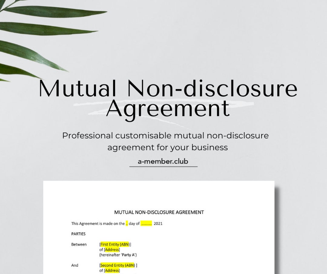 Mutual Non Disclosure Agreement Template NDA Legal Document