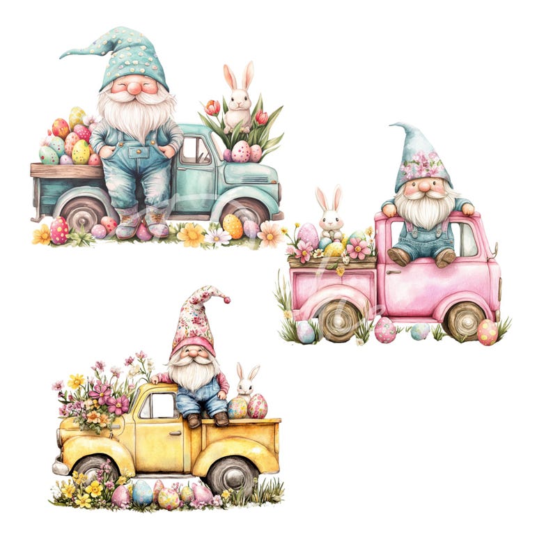 12 Easter Gnome With Vintage Truck PNG | Spring Clipart for Crafts ...