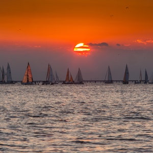 Sailboats at Sunset on Lake Pontchartrain