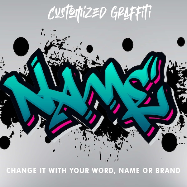 Graffiti personnalisé, nom de style Street Art, affiche graffiti personnalisée, graffiti autocollant, pour impression à la demande, idée cadeau personnalisée
