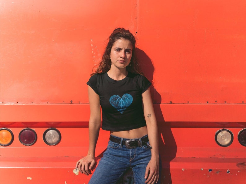 Organic Crop Top Blue Heart image 1