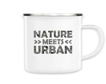 Enamel Metal Mug - Nature Meets Urban Wooden Logo