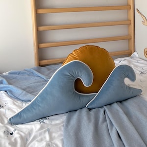 Set of two Wave-shaped pillow, Sea wave, ocean, little surfer's room, kids room decoration