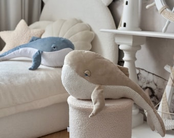 Whale toy gift for newborn baby, Nursing pillow, Handmade stuffed animal, Huge plush humpback,  Children gift idea with personalization