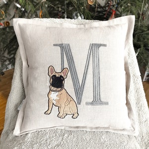 Travesseiro de carta personalizado com lindo buldogue francês, decoração de casa de caligrafia, capa de almofada de inauguração, presente para amantes de cães