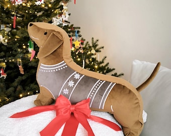 Cuscino bassotto di pan di zenzero, decorazione natalizia in velluto per cani