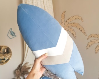 Blue surfboard cushion, surf decoration, little surfer's room, seaside house, summer house, ocean vacation, beach decor, gift for a child
