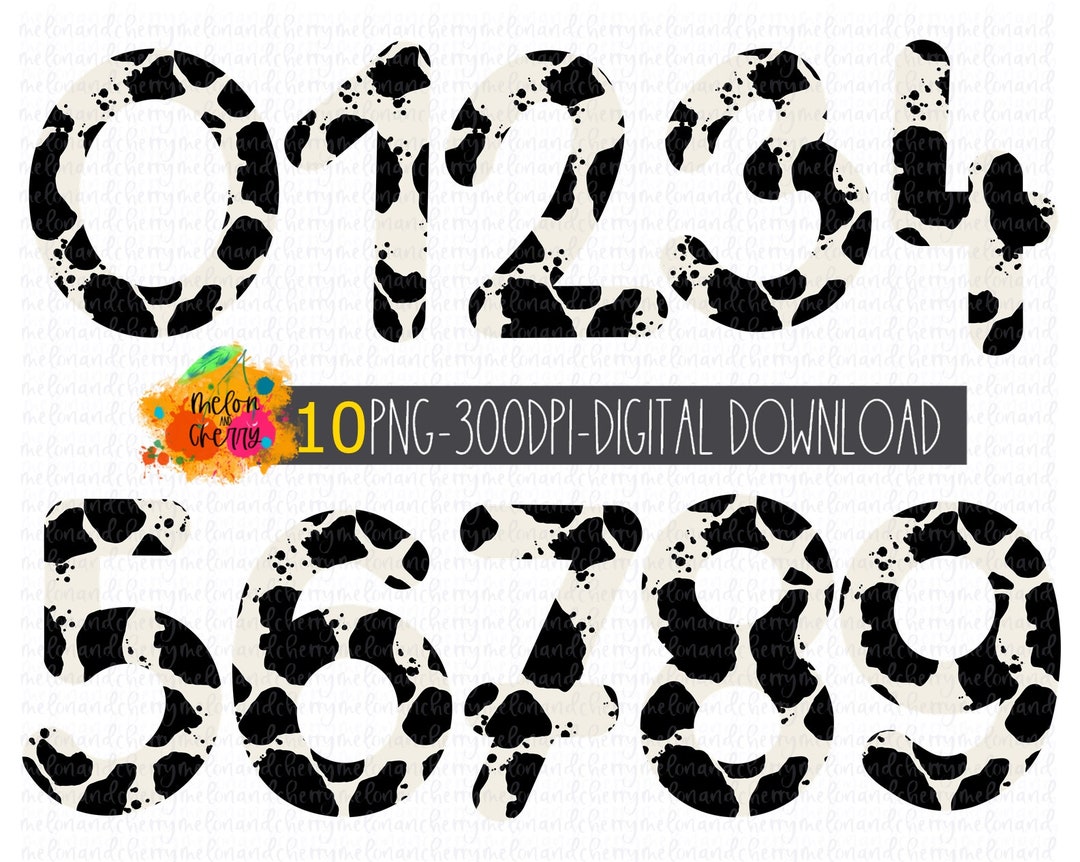 Cow Print Numbers Png Animal Print Numbers Clipart Numbers - Etsy