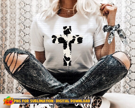 Cow Print Cross PNG | Hand Drawn | Sublimation Design
