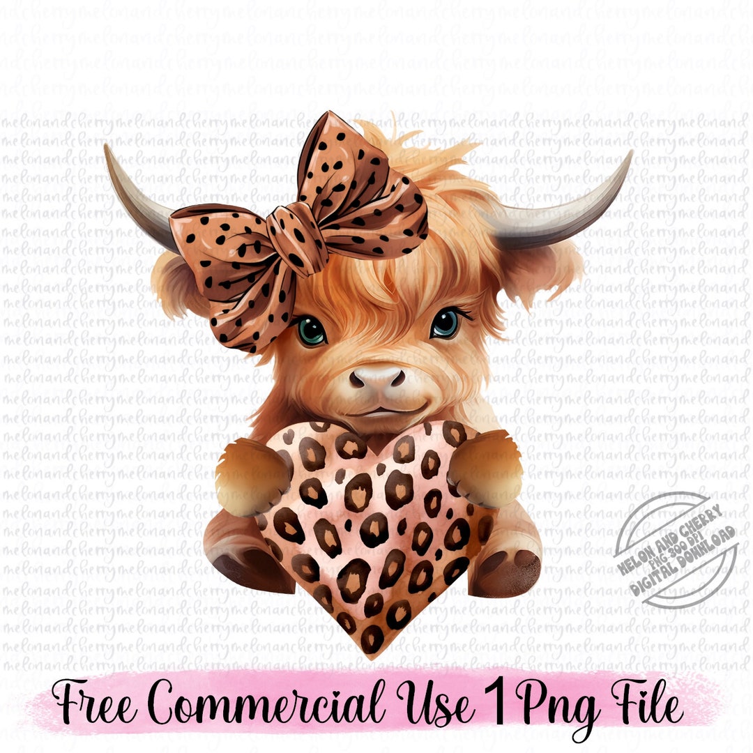 Valentines Highland Cow Png Sublimation Design Download Heart Baby ...