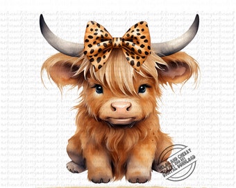 Baby Highland Cow Png Sublimation, Highland Cow Png Design Download