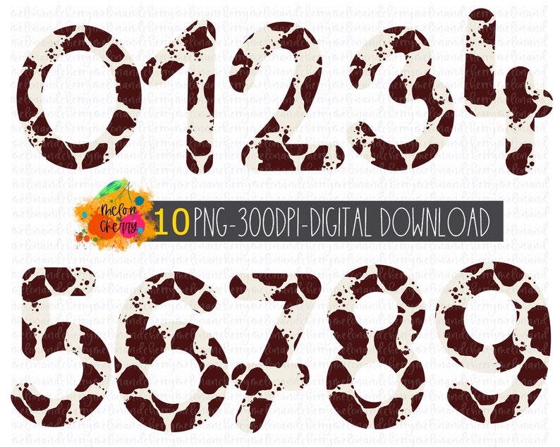 Cow Print Numbers Png Animal Print Numbers Clipart Numbers - Etsy