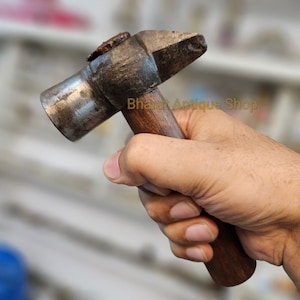 Marteau de poche en fer fait main, manche en bois, outil de quincaillerie de collection