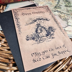 Carte d'anniversaire du Comté du Seigneur des Anneaux, Tolkien, LOTR, style livresque, avec enveloppe