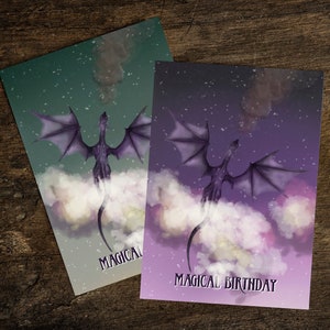 Biglietto d'auguri drago, fantasy, magico, libresco, con busta