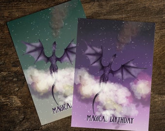 Dragon verjaardagskaart, fantasy, magical, bookish, met envelop