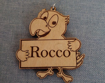 Personalized Bird Cage Name Plate: Birch Plywood Parrot Sign