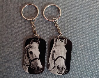Personalized Double Sided Pet Photo Keyring: Engraved Aluminum Pet Memorial