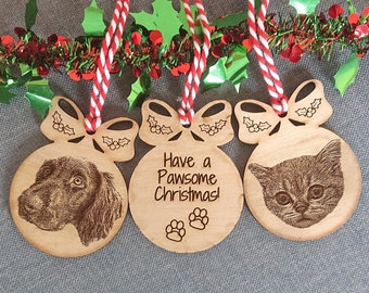 Personalised pet Christmas bauble/photo engraved/double sided with msg