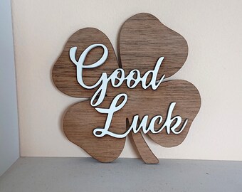 Four leaf clover, laser engraved oak veneer, new home gift