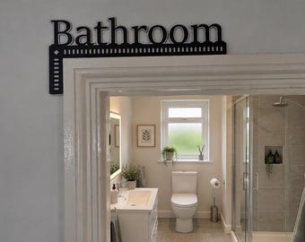 Bathroom Door Sign, Unique L shape, Over Door 34x15 cm, Black and White