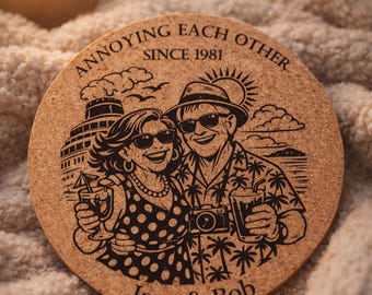 2 Piece personalised, Cork Laser Engraved coaster Set, attractive tableware, gift, Anniversary