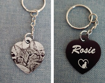 Personalized Pet Photo Heart Keyring: Engraved Cat or Dog Gift