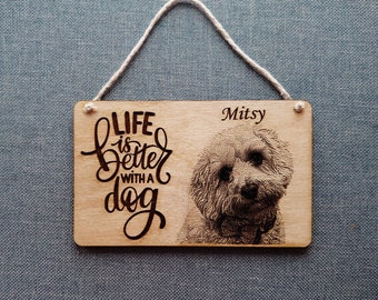 Personalised dog wall plaque/engraved from a picture of your pet with name
