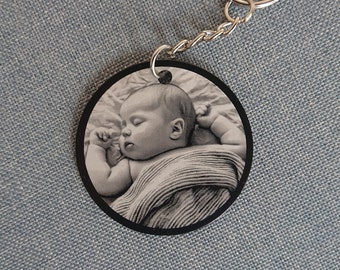 Personalized Metal Photo Keychain: Engraved Aluminum Keyring (50mm)